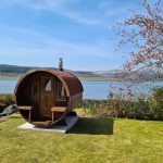 Barrel garden sauna 280 installed by the lake