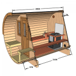 Technical drawing showing barrel sauna 280 dimensions and layout