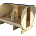 Cutaway view of barrel sauna 330 showing interior layout and benches