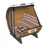 Technical drawing showing Terrace Sauna 160 full moon glass dimensions