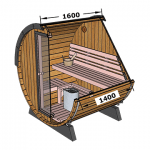Technical drawing showing Terrace Sauna 160 standard model dimensions